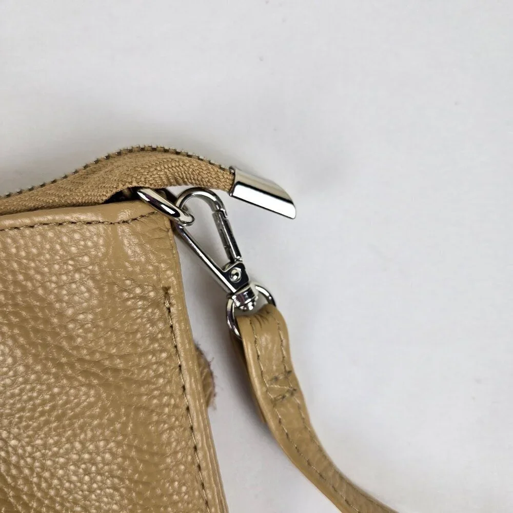 Befen Khaki Tan Pebbled Cowhide Leather Crossbody Bag Adj Removable Strap